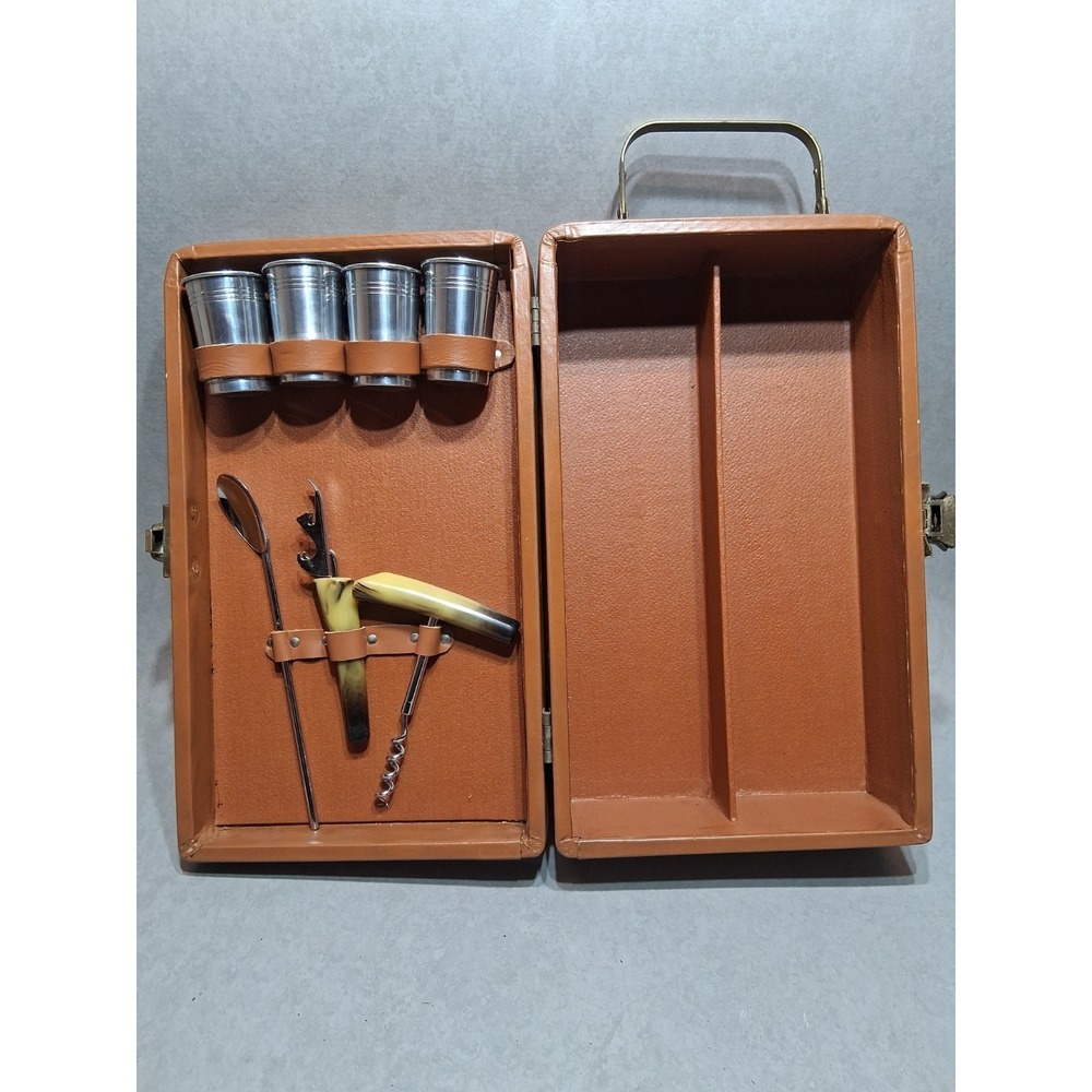 Mid-Century Vintage Travel Bar Set — Complete With Case, Tools, Cups Trav-L-Bar
